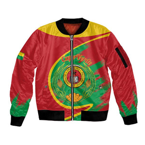 Cape Verde 1975-1992 Sleeve Zip Bomber Jacket Coat Of Arms Grunge Style