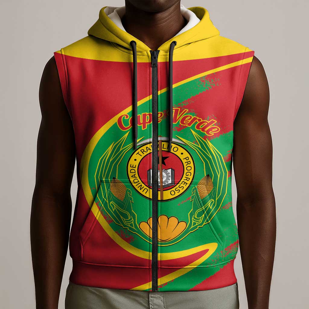 Cape Verde 1975-1992 Sleeveless Zip Hoodie Coat Of Arms Grunge Style - African Pride