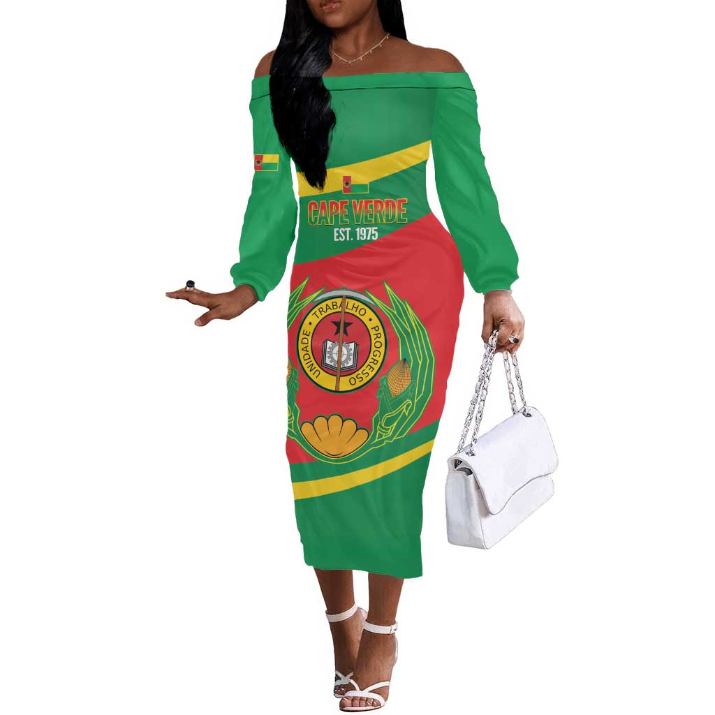 Cape Verde 1975-1992 Off The Shoulder Long Sleeve Dress Unidade Trabalho Progresso