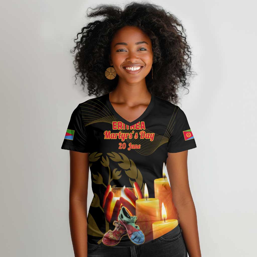 20 June Eritrea Martyrs Day Women V-Neck T-Shirt Glory To Our Martyrs