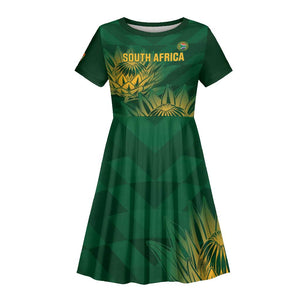 Custom South Africa Cricket Kid Short Sleeve Dress Go Champions Proteas