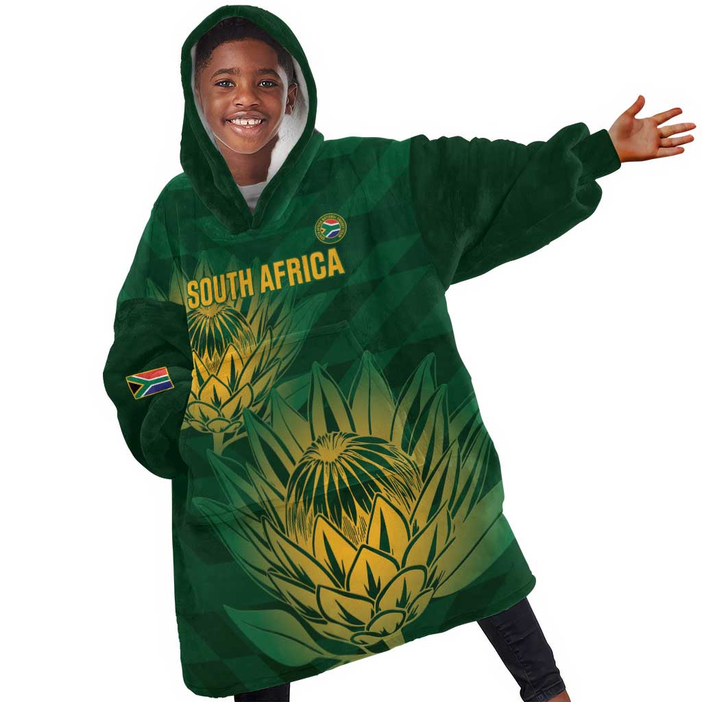 Custom South Africa Cricket Kid Wearable Blanket Hoodie Go Champions Proteas