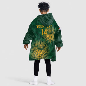 Custom South Africa Cricket Kid Wearable Blanket Hoodie Go Champions Proteas