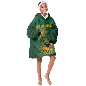 Custom South Africa Cricket Kid Wearable Blanket Hoodie Go Champions Proteas