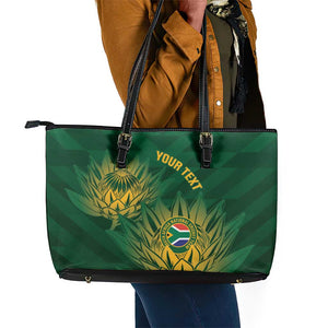 Custom South Africa Cricket Leather Tote Bag Go Champions Proteas