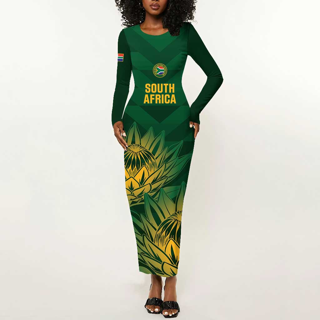 Custom South Africa Cricket Long Sleeve Bodycon Dress Go Champions Proteas