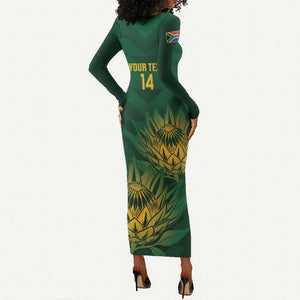 Custom South Africa Cricket Long Sleeve Bodycon Dress Go Champions Proteas