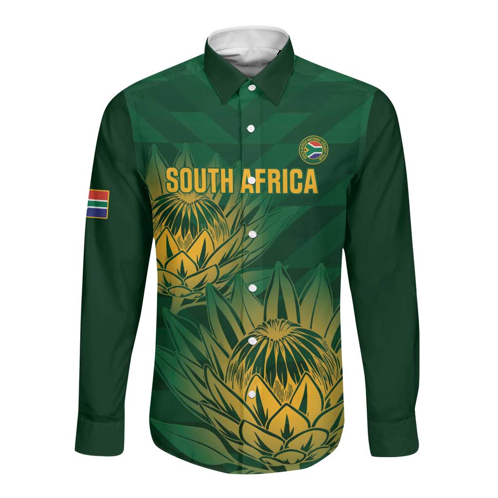 Custom South Africa Cricket Long Sleeve Button Shirt Go Champions Proteas