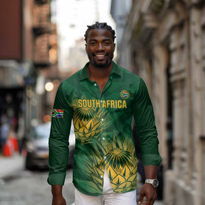 Custom South Africa Cricket Long Sleeve Button Shirt Go Champions Proteas