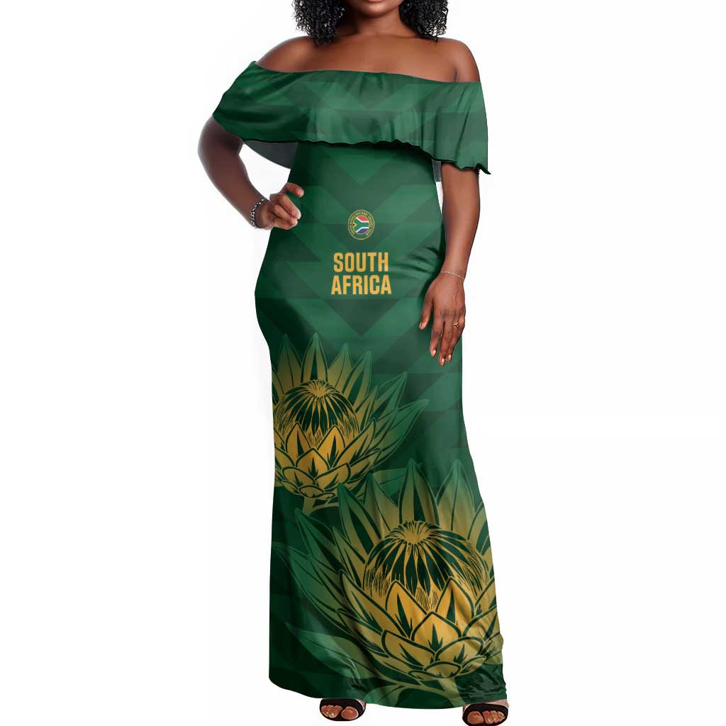 Custom South Africa Cricket Off Shoulder Maxi Dress Go Champions Proteas