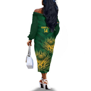 Custom South Africa Cricket Off The Shoulder Long Sleeve Dress Go Champions Proteas