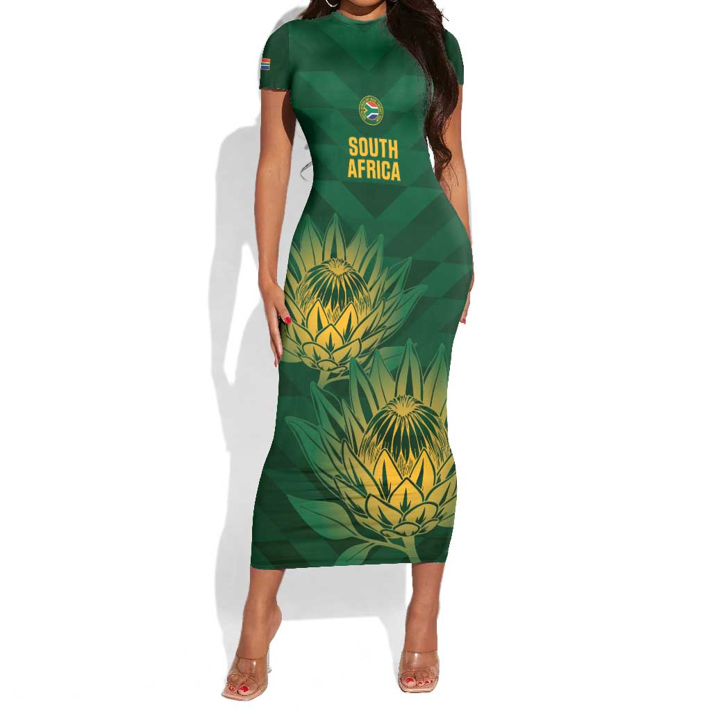 Custom South Africa Cricket Short Sleeve Bodycon Dress Go Champions Proteas