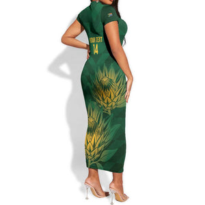 Custom South Africa Cricket Short Sleeve Bodycon Dress Go Champions Proteas