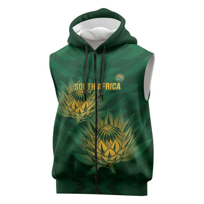 Custom South Africa Cricket Sleeveless Zip Hoodie Go Champions Proteas - African Pride