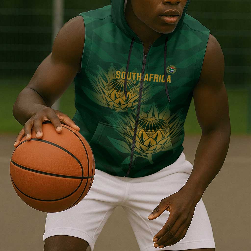 Custom South Africa Cricket Sleeveless Zip Hoodie Go Champions Proteas - African Pride