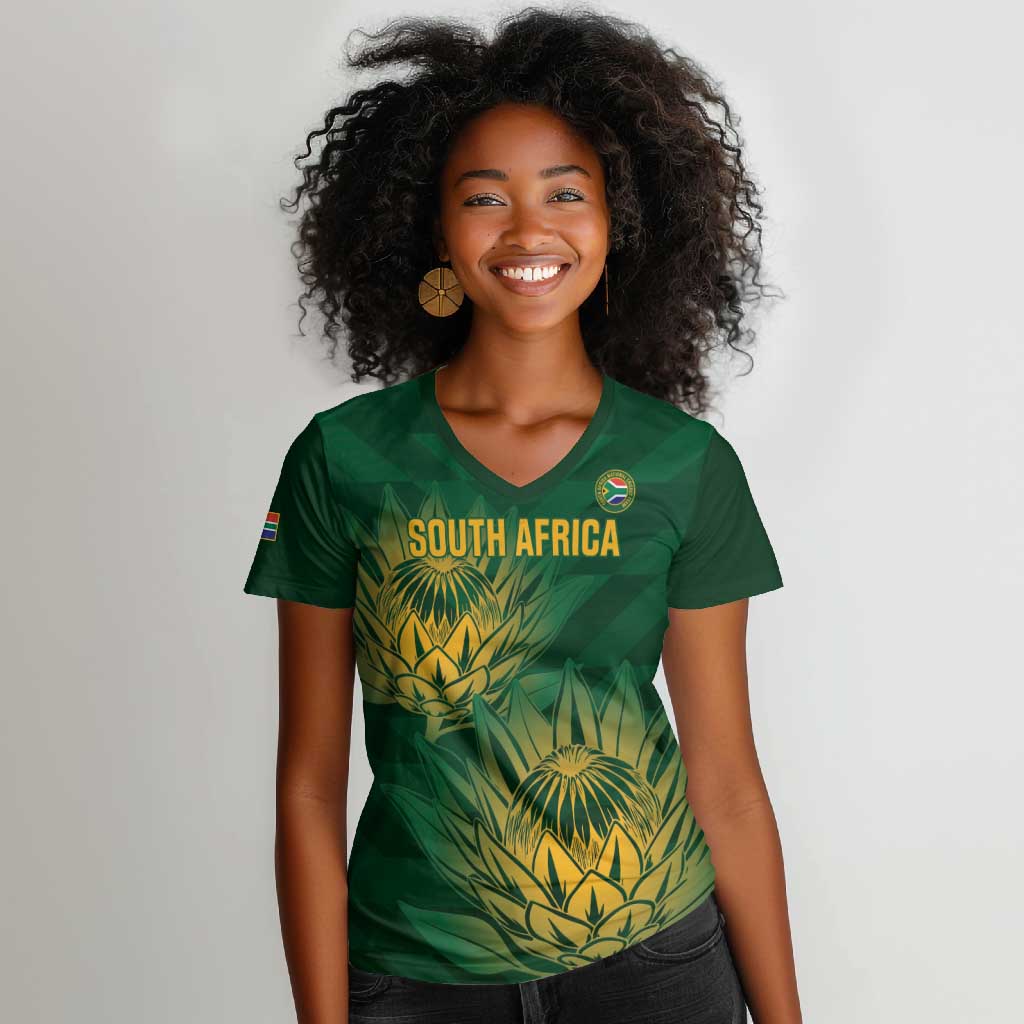 Custom South Africa Cricket Women V-Neck T-Shirt Go Champions Proteas