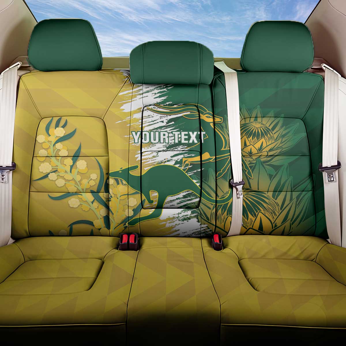 Custom South Africa And Australia Back Car Seat Cover Aussies Proteas Together - Cricket Style