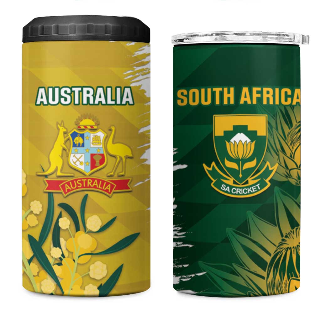 Custom South Africa And Australia 4 in 1 Can Cooler Tumbler Aussies Proteas Together - Cricket Style