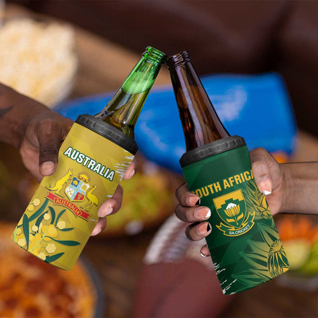 Custom South Africa And Australia 4 in 1 Can Cooler Tumbler Aussies Proteas Together - Cricket Style