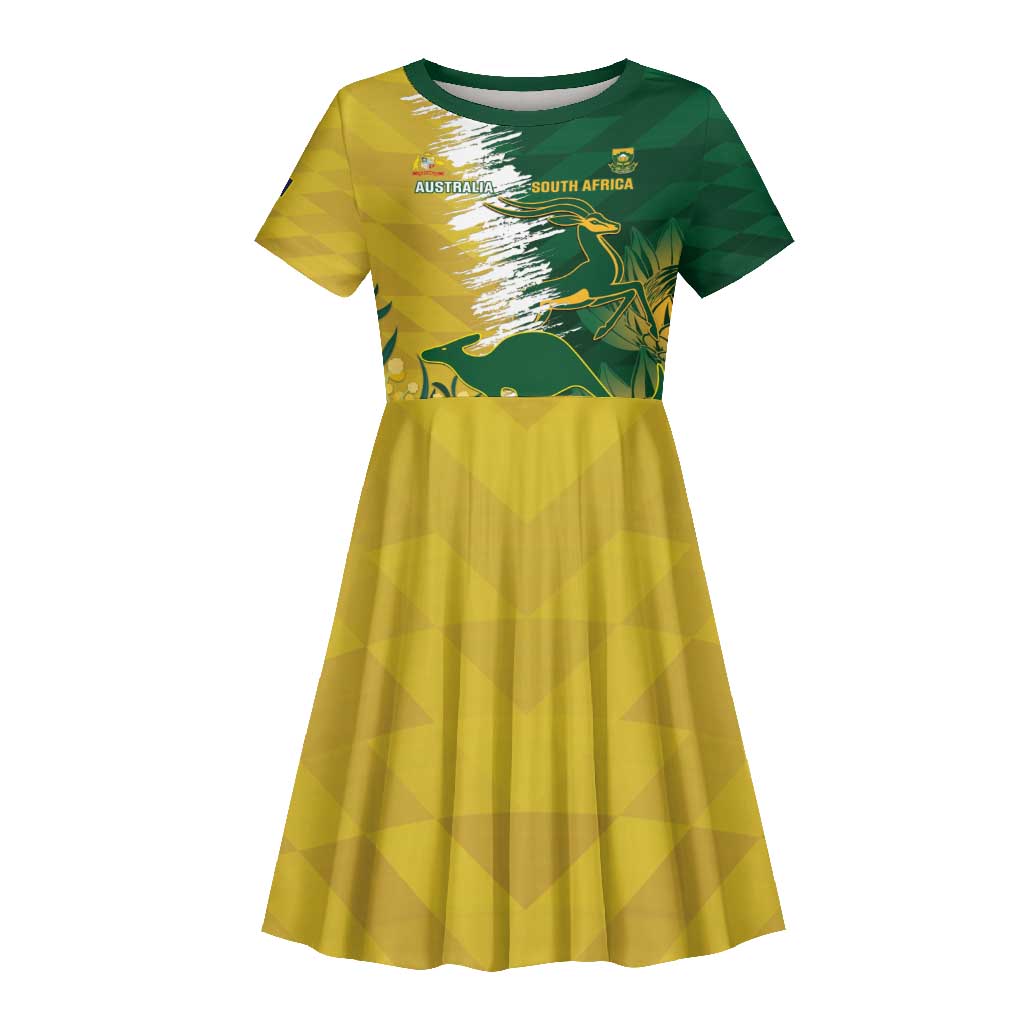 Custom South Africa And Australia Kid Short Sleeve Dress Aussies Proteas Together - Cricket Style