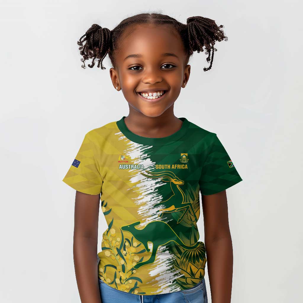 Custom South Africa And Australia Kid T shirt Aussies Proteas Together - Cricket Style