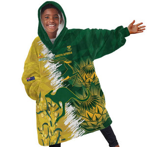 Custom South Africa And Australia Kid Wearable Blanket Hoodie Aussies Proteas Together - Cricket Style