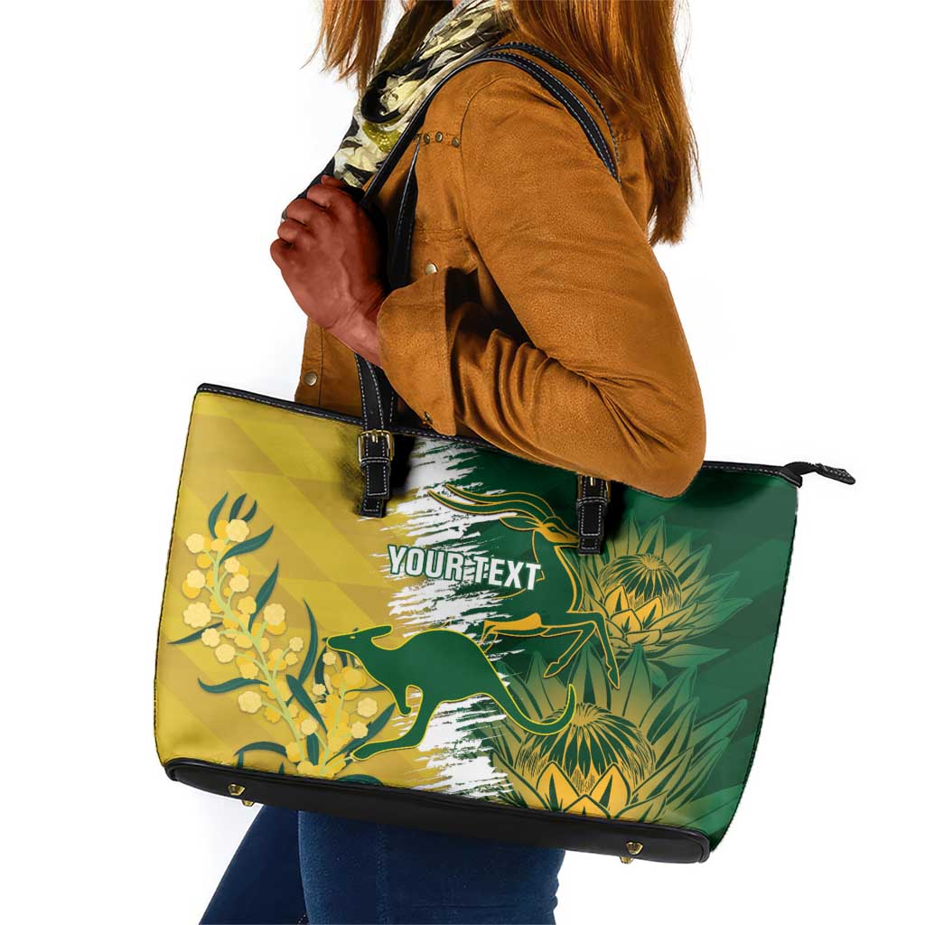 Custom South Africa And Australia Leather Tote Bag Aussies Proteas Together - Cricket Style