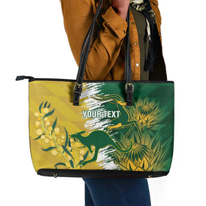 Custom South Africa And Australia Leather Tote Bag Aussies Proteas Together - Cricket Style