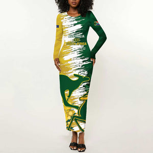 Custom South Africa And Australia Long Sleeve Bodycon Dress Aussies Proteas Together - Cricket Style