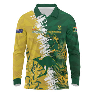 Custom South Africa And Australia Long Sleeve Polo Shirt Aussies Proteas Together - Cricket Style