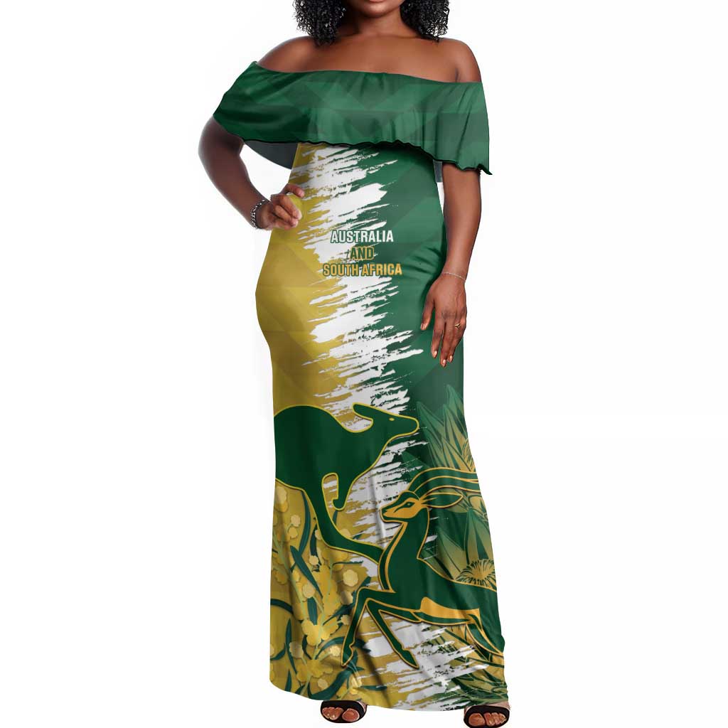 Custom South Africa And Australia Off Shoulder Maxi Dress Aussies Proteas Together - Cricket Style