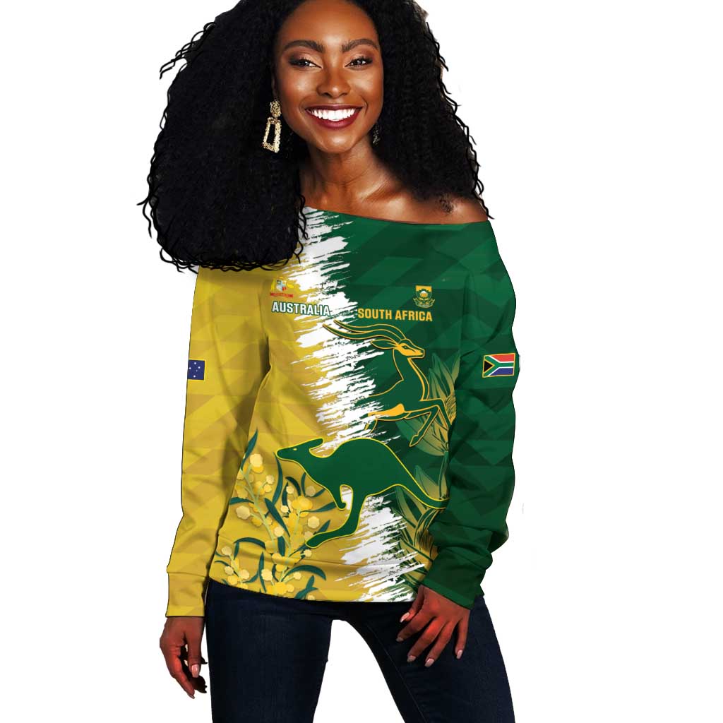 Custom South Africa And Australia Off Shoulder Sweater Aussies Proteas Together - Cricket Style