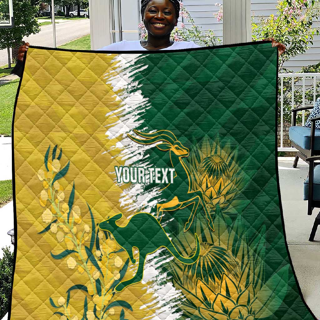 Custom South Africa And Australia Quilt Aussies Proteas Together - Cricket Style