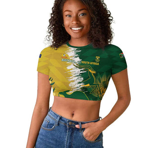 Custom South Africa And Australia Raglan Cropped T shirt Aussies Proteas Together - Cricket Style