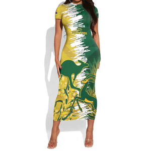 Custom South Africa And Australia Short Sleeve Bodycon Dress Aussies Proteas Together - Cricket Style