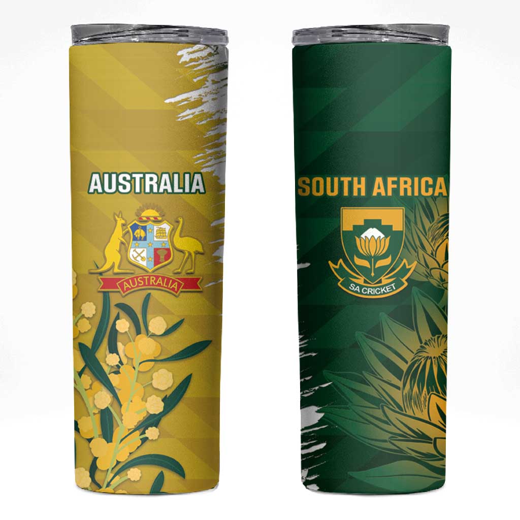 Custom South Africa And Australia Skinny Tumbler Aussies Proteas Together - Cricket Style