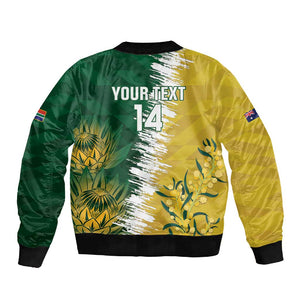 Custom South Africa And Australia Sleeve Zip Bomber Jacket Aussies Proteas Together - Cricket Style