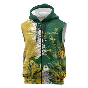 Custom South Africa And Australia Sleeveless Zip Hoodie Aussies Proteas Together - Cricket Style - African Pride
