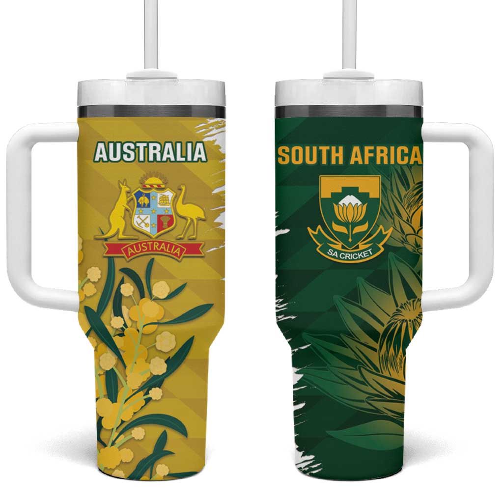 Custom South Africa And Australia Tumbler With Handle Aussies Proteas Together - Cricket Style