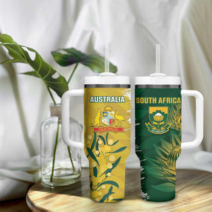 Custom South Africa And Australia Tumbler With Handle Aussies Proteas Together - Cricket Style