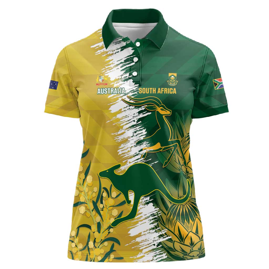 Custom South Africa And Australia Women Polo Shirt Aussies Proteas Together - Cricket Style