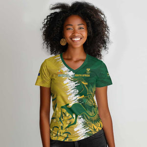 Custom South Africa And Australia Women V-Neck T-Shirt Aussies Proteas Together - Cricket Style