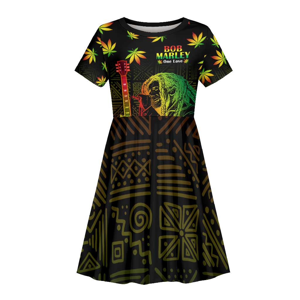 Afro Jamaica Legend Bob Day Kid Short Sleeve Dress One Love Jamaican Reggae African Pattern