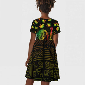 Afro Jamaica Legend Bob Day Kid Short Sleeve Dress One Love Jamaican Reggae African Pattern