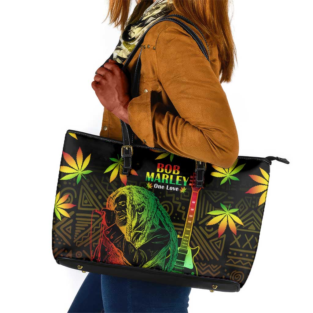 Afro Jamaica Legend Bob Day Leather Tote Bag One Love Jamaican Reggae African Pattern