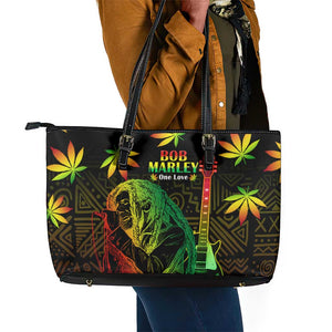 Afro Jamaica Legend Bob Day Leather Tote Bag One Love Jamaican Reggae African Pattern