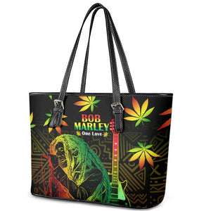 Afro Jamaica Legend Bob Day Leather Tote Bag One Love Jamaican Reggae African Pattern