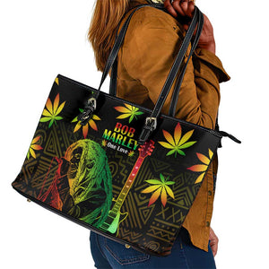 Afro Jamaica Legend Bob Day Leather Tote Bag One Love Jamaican Reggae African Pattern