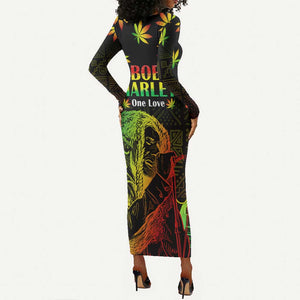 Afro Jamaica Legend Bob Day Long Sleeve Bodycon Dress One Love Jamaican Reggae African Pattern