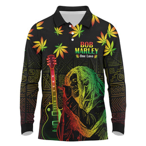 Afro Jamaica Legend Bob Day Long Sleeve Polo Shirt One Love Jamaican Reggae African Pattern